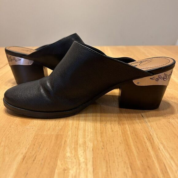 Patricia Nash  Michaela Mules Clogs 5.5 Black Leather‎ Western Engraved Shoes - Picture 1 of 10